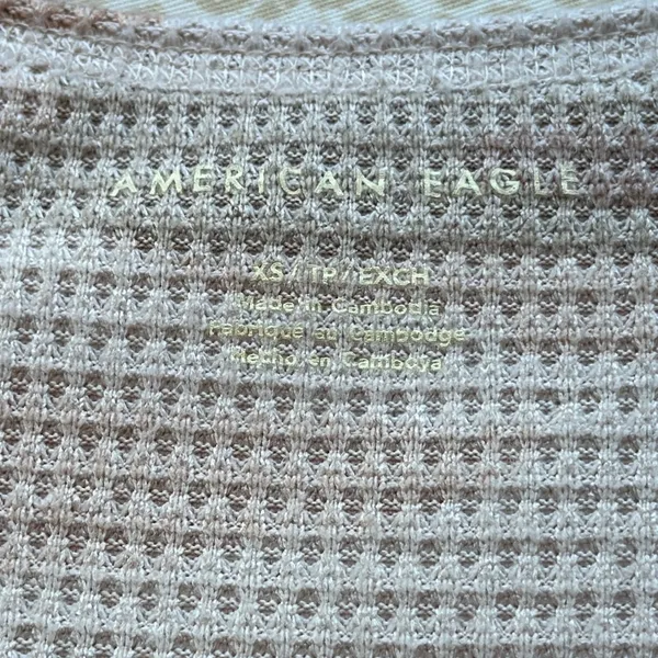 American Eagle Long Sleeve Oversized Peach Camo Waffle Knit Top size XS - Image 6