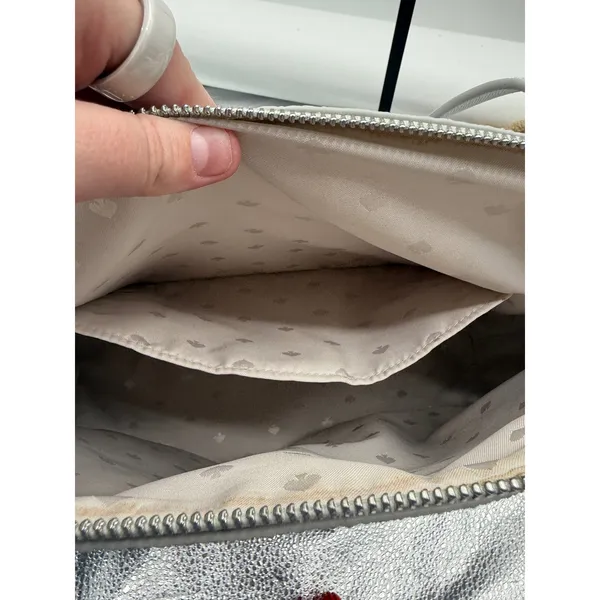 Kate Spade Tote Bag Womens Grey Saffiano Leather Silver Glitter‎ Trim Zip Top - Image 13