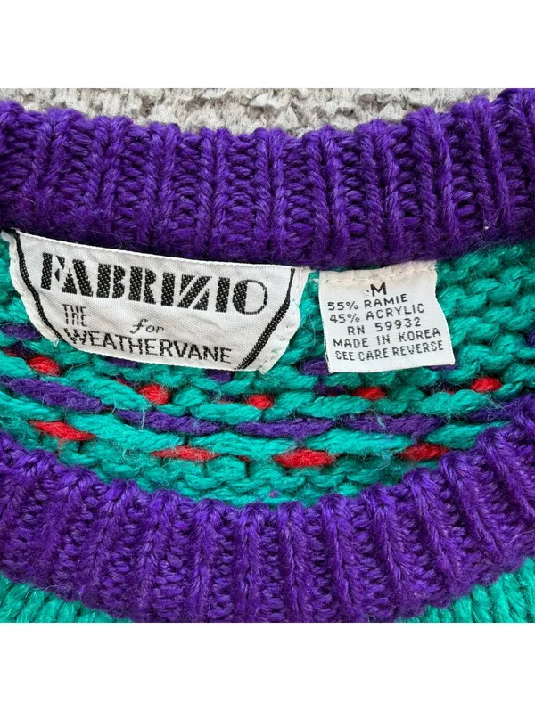Vintage 80s Fabrizio Weathervane Fair Isle Ramie Sweater Medium Colorful Knit - Image 4