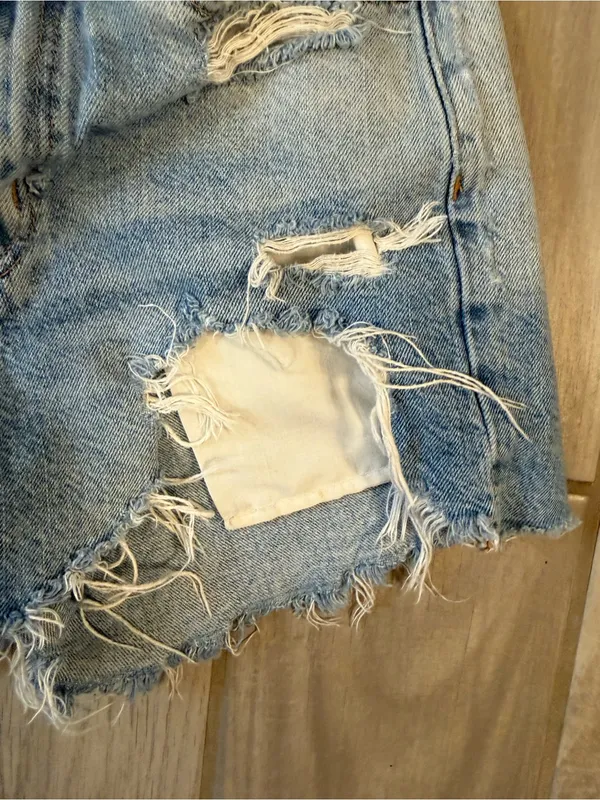 American Eagle Outfitters Distressed Light Blue High-Rise Denim Shorts - Image 4