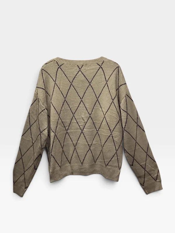Listicle Boutique Taupe Argyle button front sweater with dimensional bows Size L - Image 2