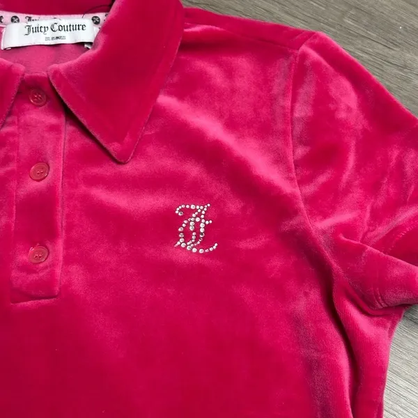 Juicy Couture Crop Velour Polo in Pink Women's Size XS - Image 4