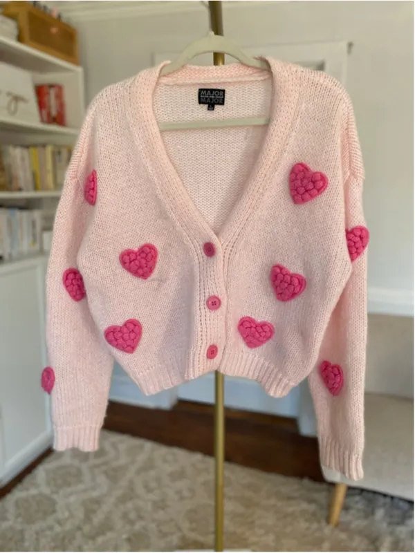Major Label Group Pink Heart Knit Cardigan Coquette Soft Girl Feminine‎ Romantic - Image 2