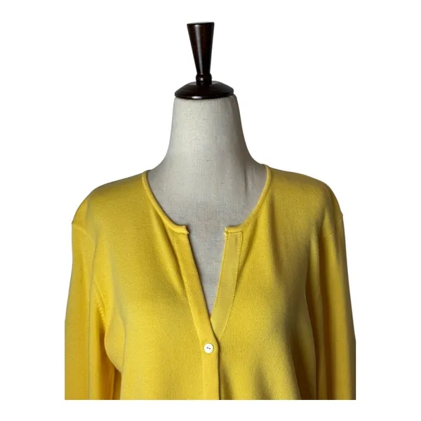 Foxcroft Sweater Women Large Yellow‎ Cotton Blend Knit Cardigan Preppy Classic - Image 3