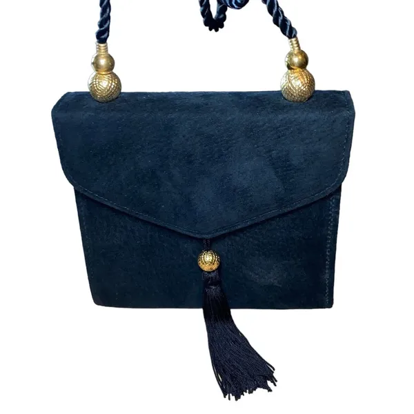 NWT Black Faux Suede Crossbody Purse w/‎ Tassel & Gold Hardware - Image 2