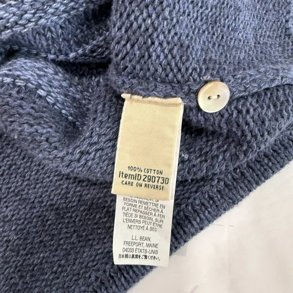LL Bean Blue Ombré Stripe Chunky Knit Button‎ Cotton Cardigan Sweater LARGE - Image 9