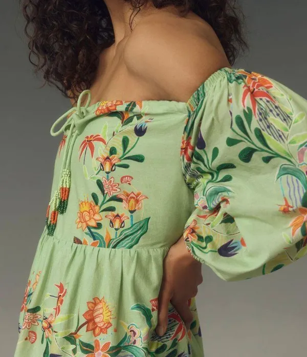 Farm Rio Off-The-Shoulder Tiered Floral Maxi Dress, Size M - Image 4