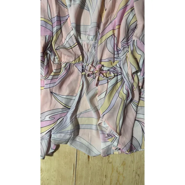 Cupshe Womens‎ Pink Abstract Swirl Ruffle Tie Front Swim Coverup Top Medium NWT - Image 3