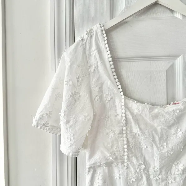 Showpo White Lightweight Fancy A Spritz Square Neck Embroidered Mini Dress 12 US - Image 4