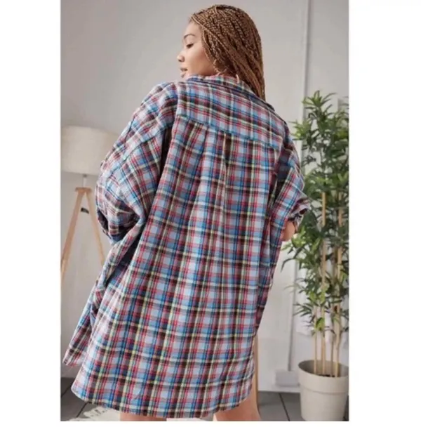 Oversized Bryce Plaid Longline Button-Down Shirt $88 EUC S - Image 3