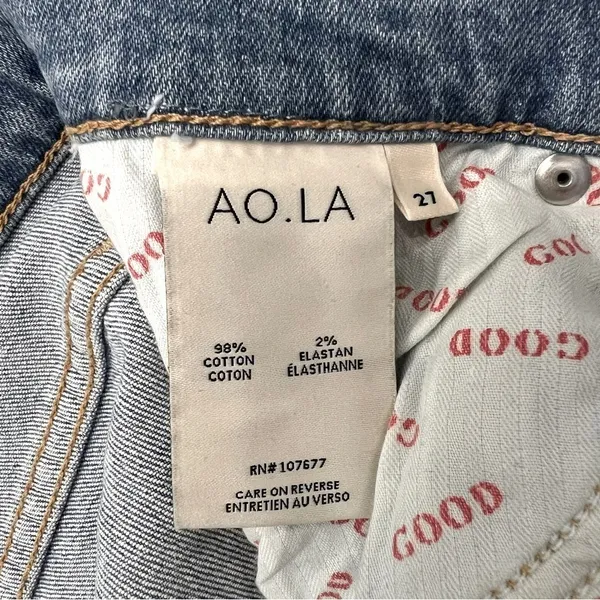 Alice + Olivia AO.LA Good highrise exposed button lightwash distressed jeans, 27 - Image 5