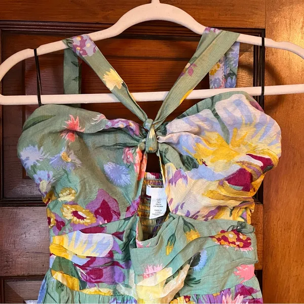 H&M Green Floral Halter Maxi Dress with Yellow & Purple Blooms - Image 7