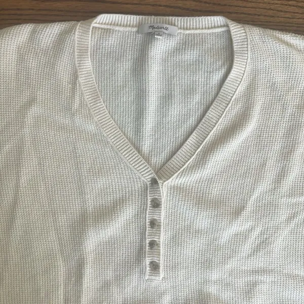 Madewell Asherton Waffle Knit Thin V-Neck Henley Sweater Size Small - Image 4