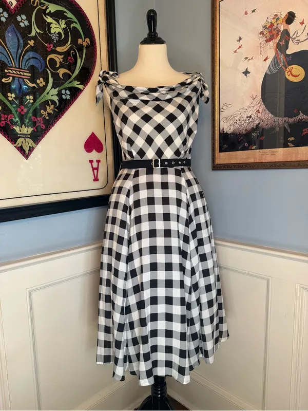 Collectif Giordana Gingham Retro Swing Dress Sz M UK12 US8 - Image 3