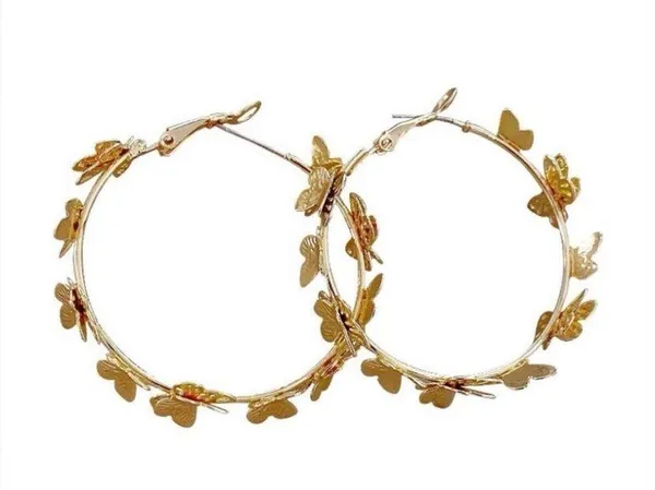 18K Gold Plated Gold Butterfly Hoop Earrings for Women - Image 3