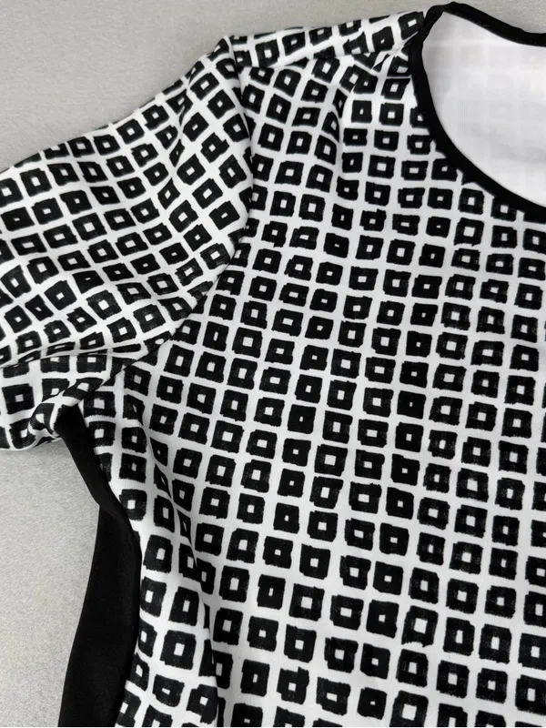 Reed Scuba Shift Dress L Black White Geometric Short Sleeve Career Mod - Image 2