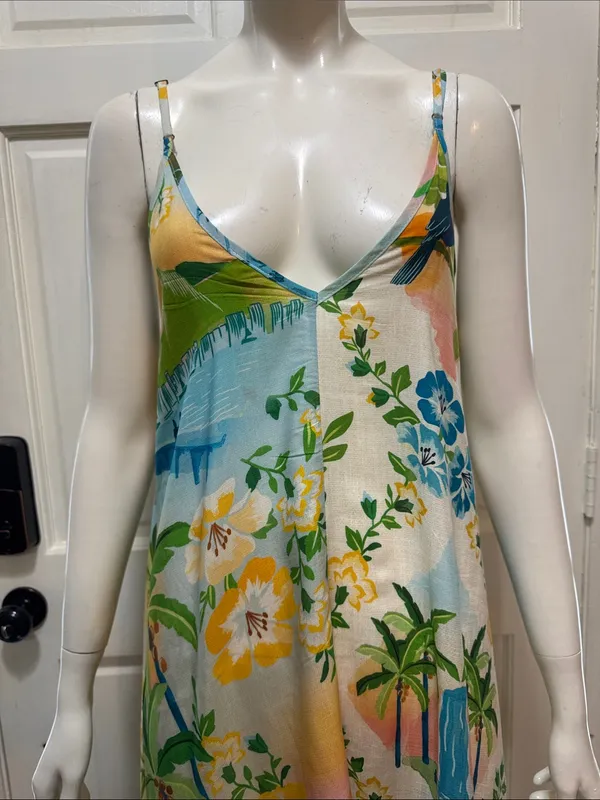 Farm Rio Tropical Floral Slip Dress in Yellow, Blue & Green Size Small - Image 4