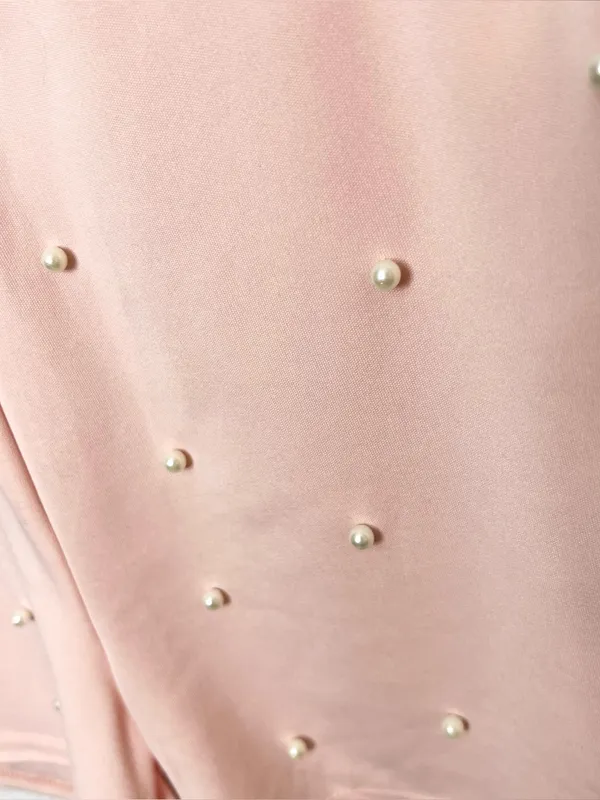 Pink Pearl Two-Piece Set Embellished Off Shoulder Crop Top & Shorts Size Small - Image 4