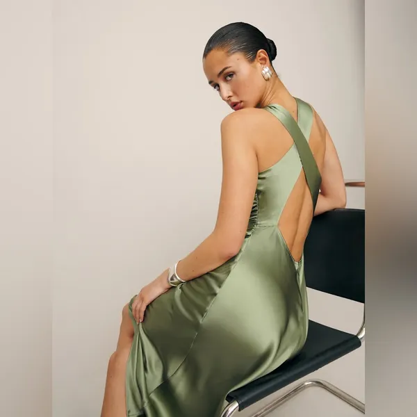 Reformation Cassette Silk Dress in artichoke NEW NWT - Image 6