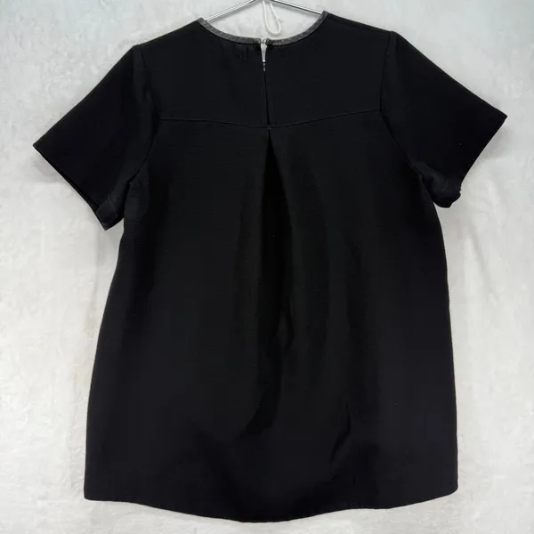 Madewell Black Top Leather Trim Short Sleeve High Low Hem Blouse Size‎ L - Image 8