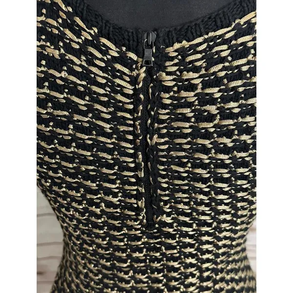 Alice+Olivia black/gold tweed sleeveless A-line textured knit mini dress Size XS - Image 5