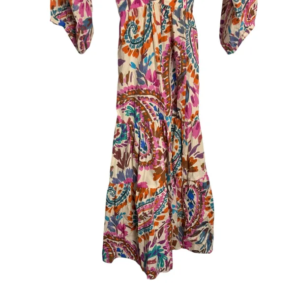 Zara Blogger Favorite Colorful Paisley Tiered Knotted Cotton Resort Midi Dress - Image 3