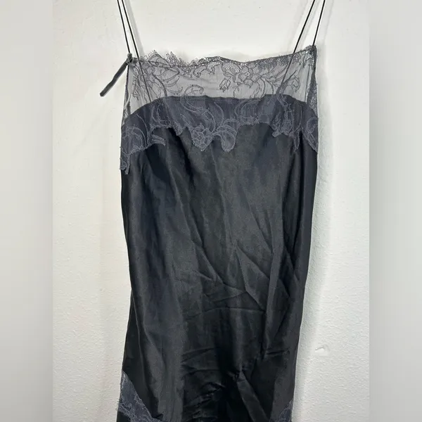 Victoria’s Secret Black Lace Trim Slip Dress Cami XS Sheer Lingerie - Image 2