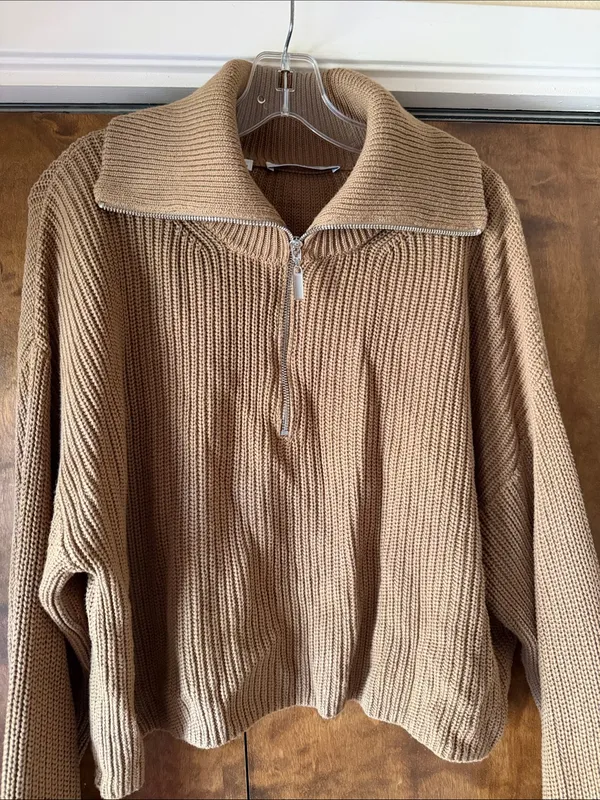 Oval Square Oswant Half Zip Knit. Size M Tan Size M - Image 3