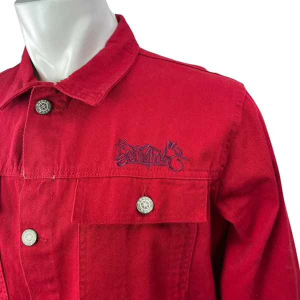 Southpole Men's Red Embroidered Long Sleeve Button Up Shirt Shacket Jacket Sz M - Image 3