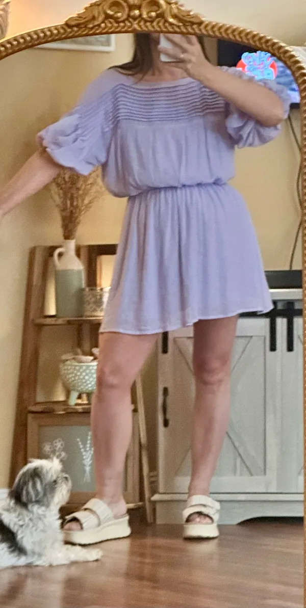 La Lavon Dress Purple Lavender Pleated Pintuck Puff Sleeve Boho Fairycore Mini - Image 9