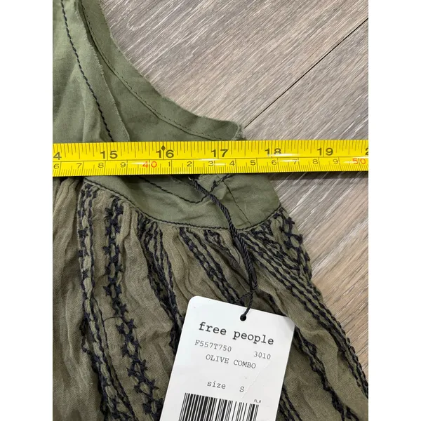 Free People Olive Embroidered Sleeveless Tunic Top Womens Small NWT - Image 3