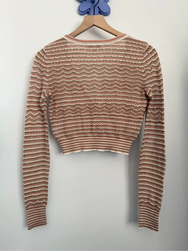 Intermix XS Minnie Chevron Knit Crop Cardigan Orange Metallic - Image 4