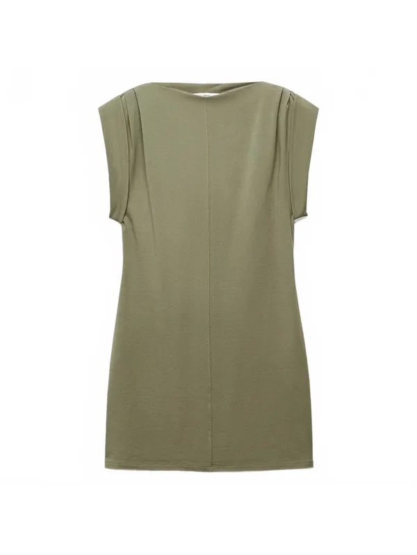 Mango Cotton Knitted Dress with Turn-Up Sleeves Dates Khaki Green NWT Size 2/XS - Image 8