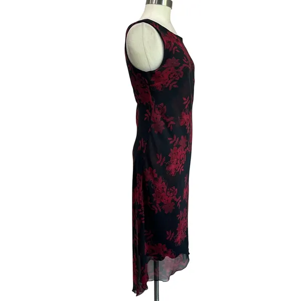 Meghan Matthews Black‎ Red Floral Slip Midi Dress Y2K Romantic Goth Party Sz 6 - Image 3