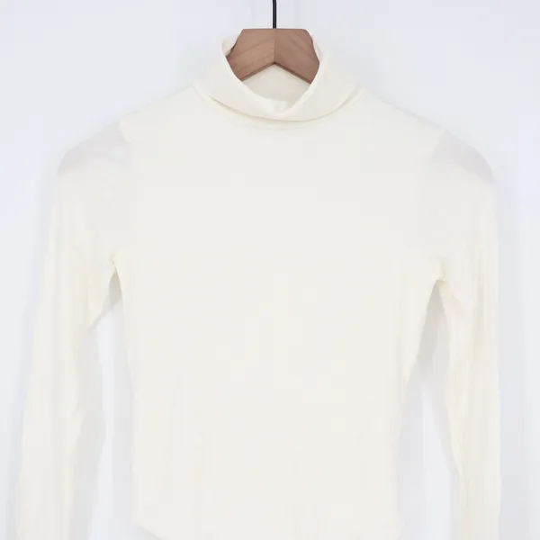 Naked Wardrobe Cream Turtleneck Long Sleeve Bodysuit Womens Size Medium - Image 3
