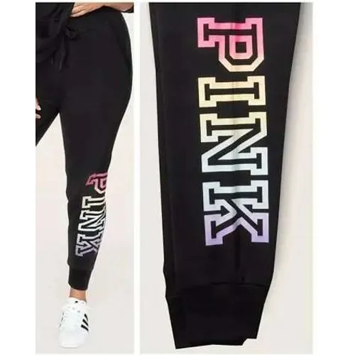 PINK Victoria's Secret Sweatpants Ombre Logo Leg Women's XS Black - Image 2