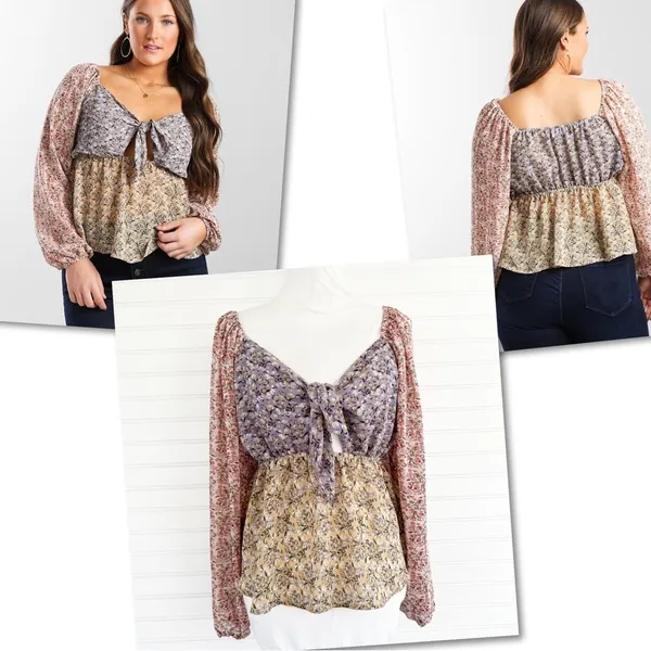 Buckle Floral Chiffon Keyhole Top Size Medium - Image 2