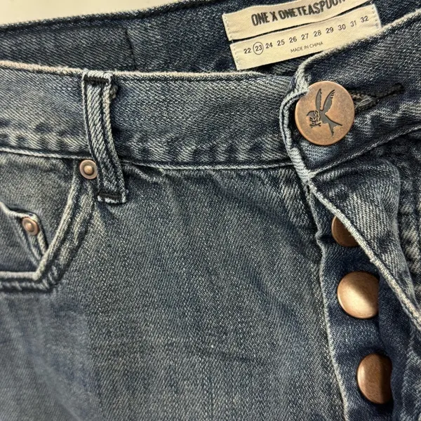 One Teaspoon Denim Button Fly‎ Raw Hem Mini Skirt W23 Charcoal Black - Image 5