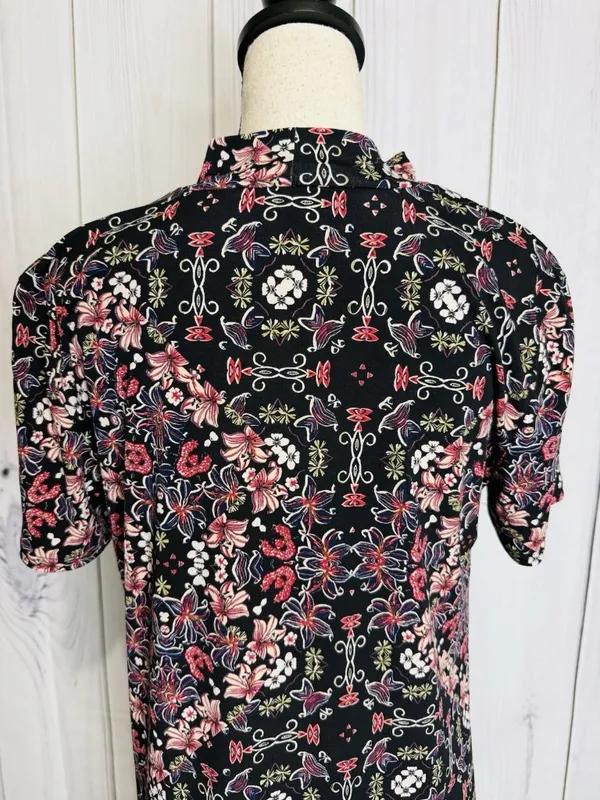 BCBGeneration Womens Size L Floral Short Sleeve A-Line Dress Mock Neck - Image 6