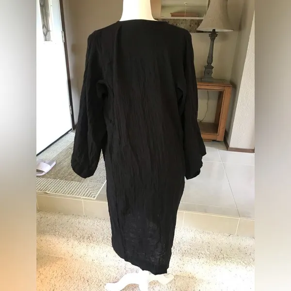 Anthropologie Sunday Atelier Caftan Coverup Dress Black Slub 100% cotton Pockets Coastal Small - Image 3