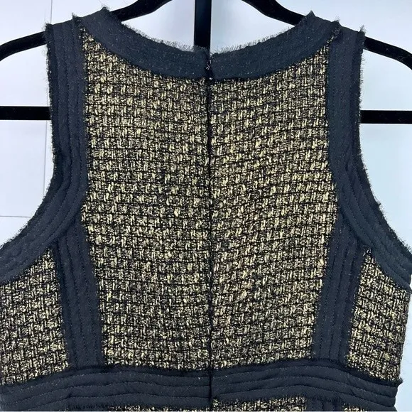 Michael Kors Tweed Sheath Dress Sz 4 Black Gold Metallic Career Cocktail Preppy - Image 6