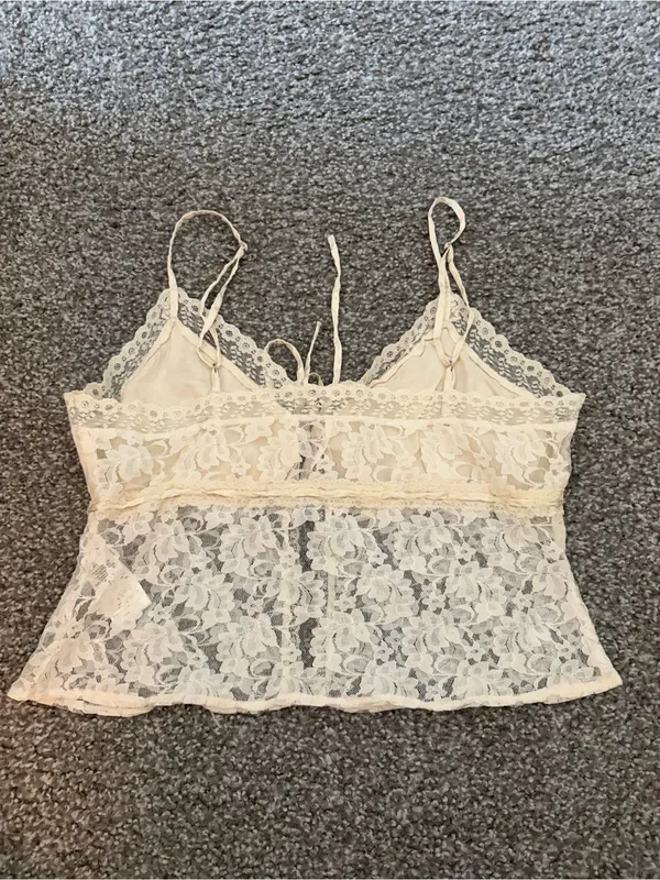 Free People Cream Lace Tie-Front Camisole - Image 3