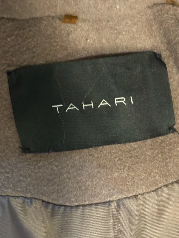 Tahari Wool Blend Tailored Coat Size 8 Mink Taupe Ruched Pocket - Image 5