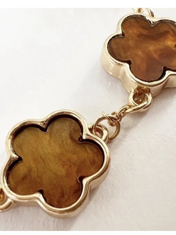 18K Gold Plated Brown Flower Necklace Stainless steel Womens Jewelry - Image 4