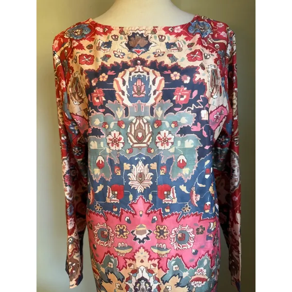 Boho Maxi Dress Long Sleeve Tapestry Floral L whimsi dainty colorful retro beach - Image 3
