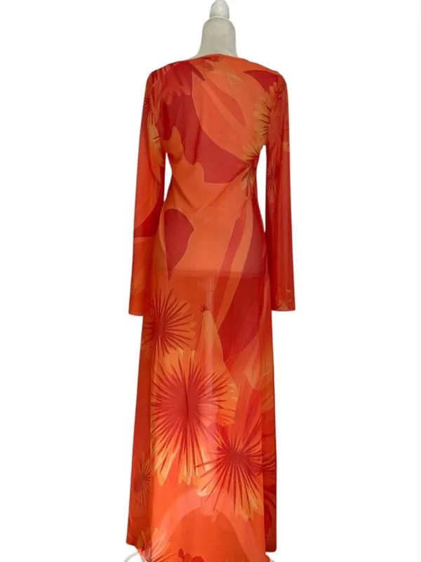 Caroline Constas Tropical Semi Sheer Mesh Maxi Cover Up Dress - Image 5
