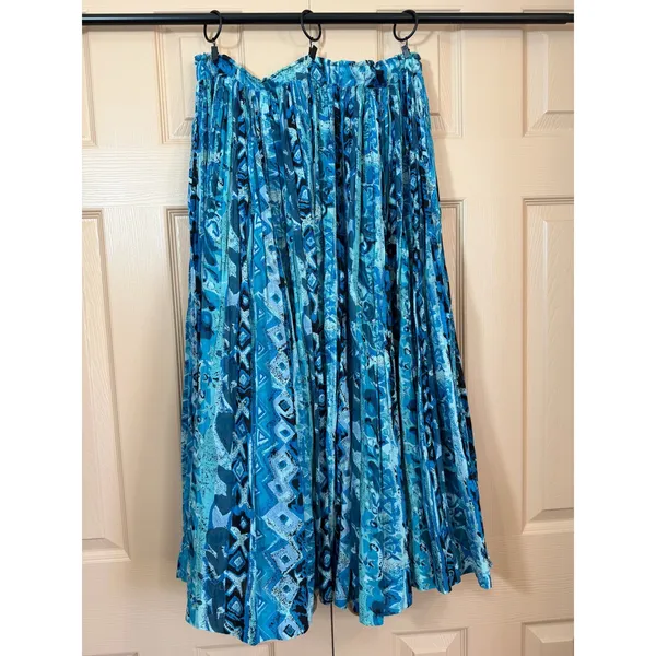 Vintage Broomstick Maxi Skirt Blue Geometric Cotton Huntington Ridge Size Medium - Image 2