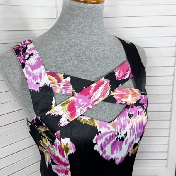 Cache Abstract Floral Cage Front Sleeveless Sheath Dress Black‎ Pink 12 - Image 5