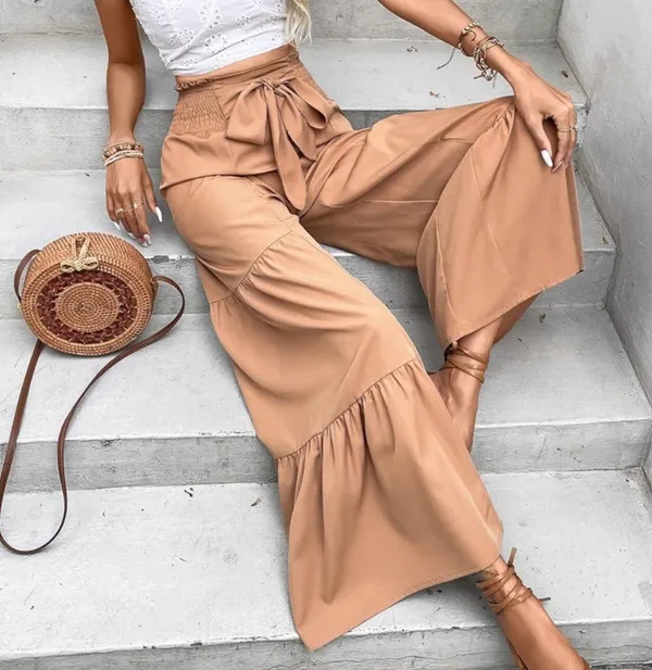 Sason-Wide leg Tiered Pants with Attached Belt-Sz Med. - Image 4