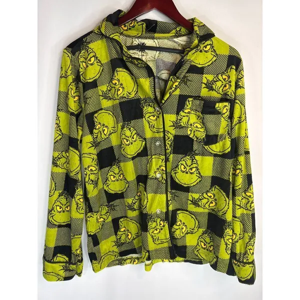 Dr. Seuss The Grinch Plaid Christmas 2‎ piece Pajama Set Women's Medium NWT - Image 4